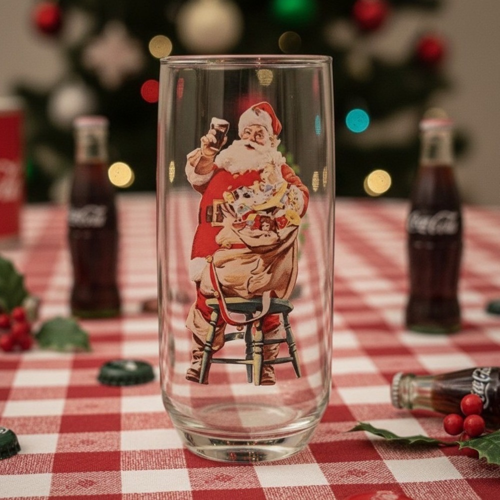 Coca Cola Santa Christmas Tumbler, Haddon Sundblom Series II, Vtg Holiday‎ Glass